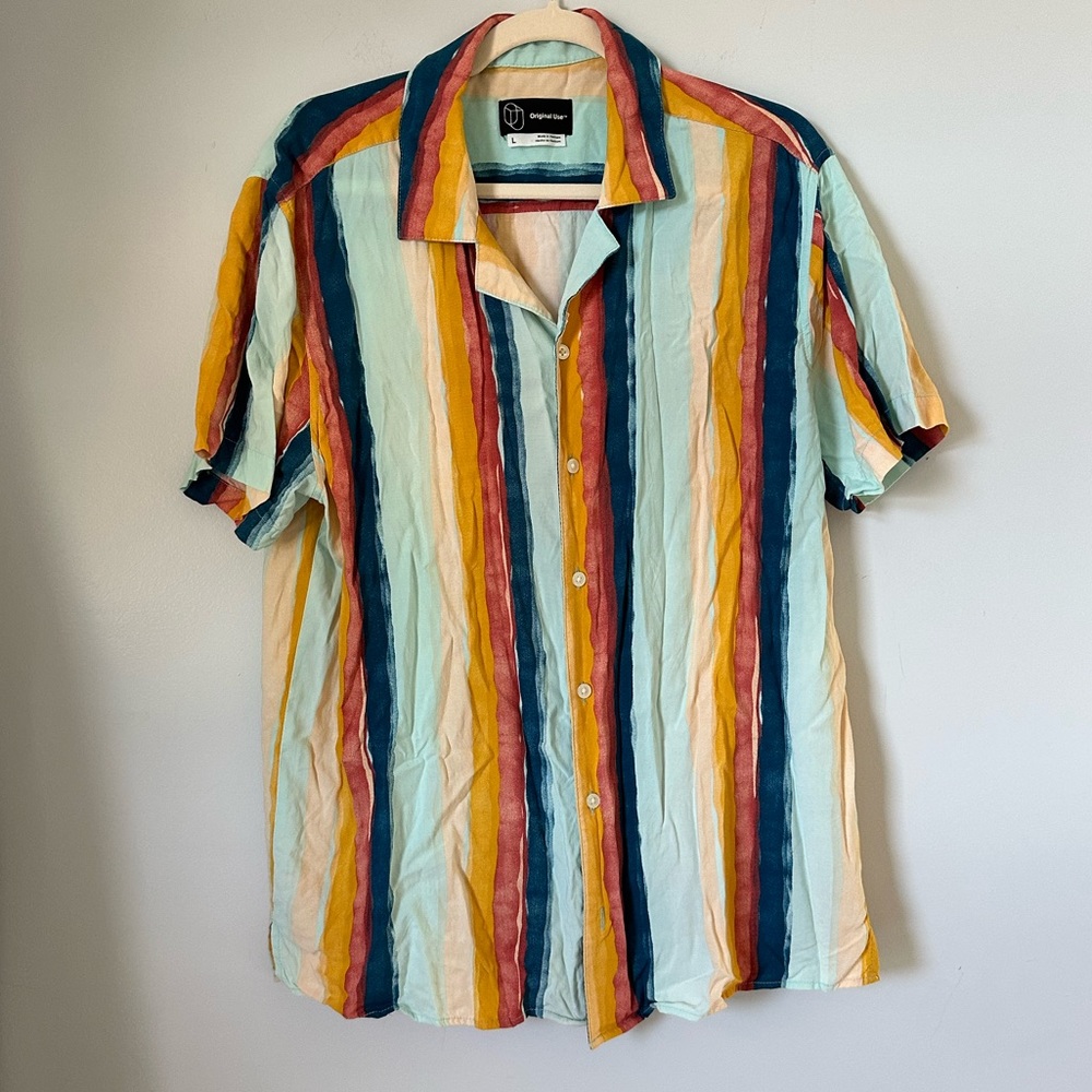 Vertical stripe aloha shirt